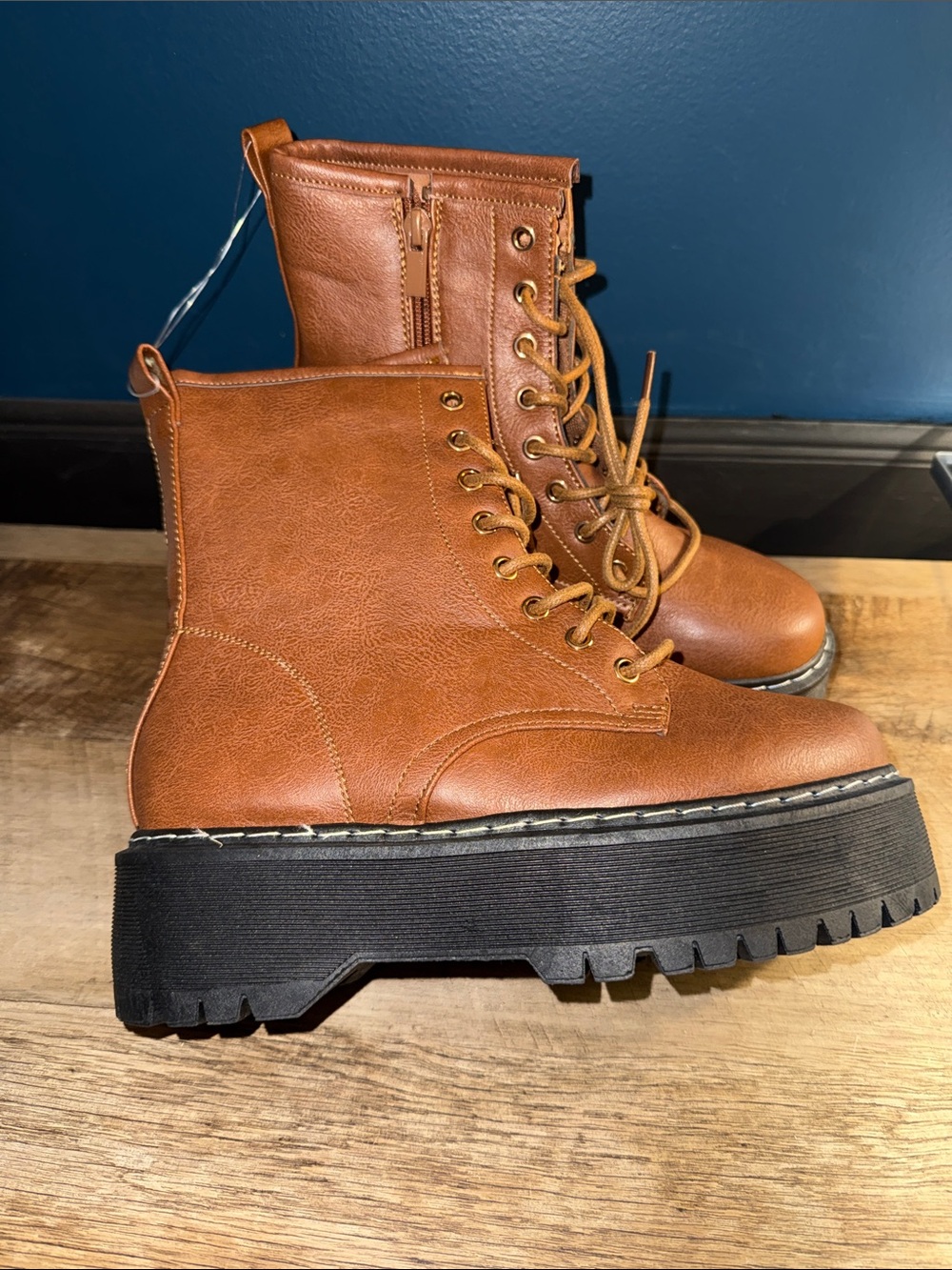Size 6.5 Forever Platform Combat Boot. New without Tags